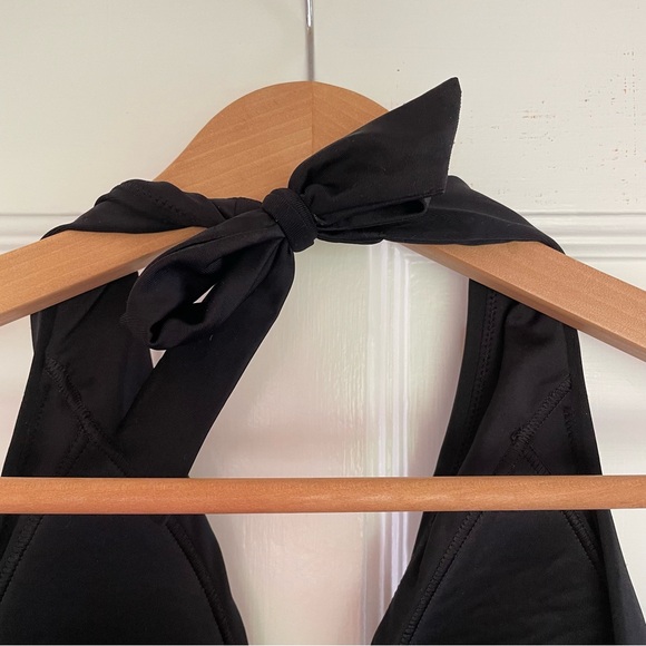 Land’s End Size 14 Black Swim Top Ruched Halter Tie-Neck V-Neck Keyhole Tankini - Picture 4 of 9